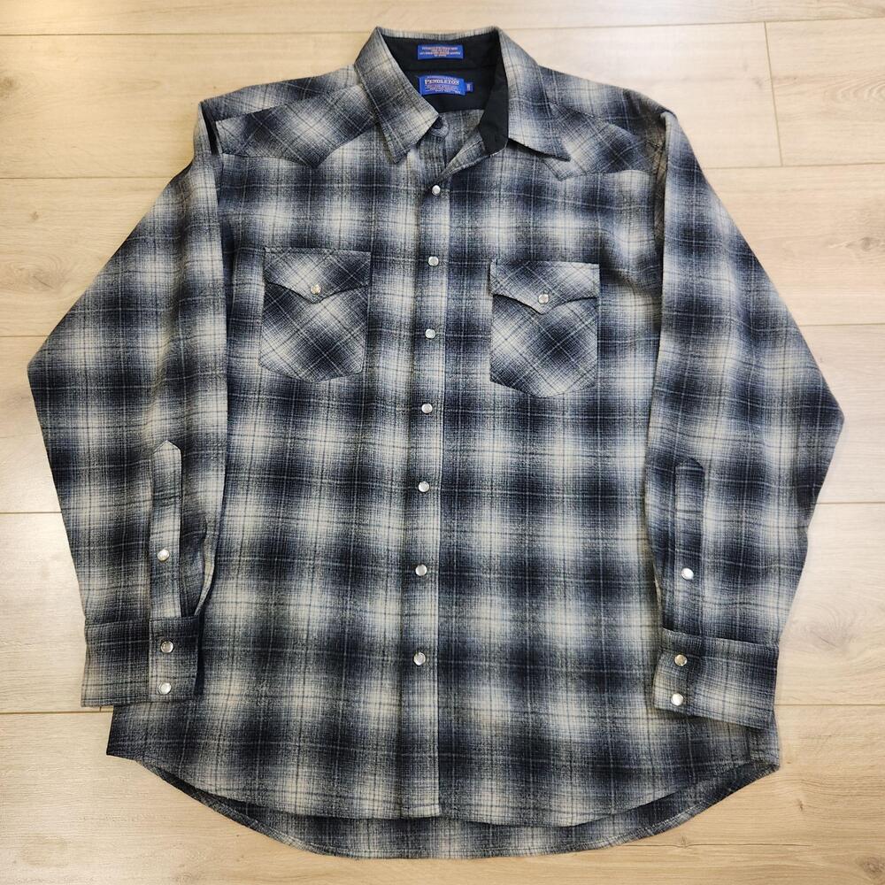 Pendleton Flannel Shirt Mens XLT Plaid Wool Pearl Snap High Grade Western Wear